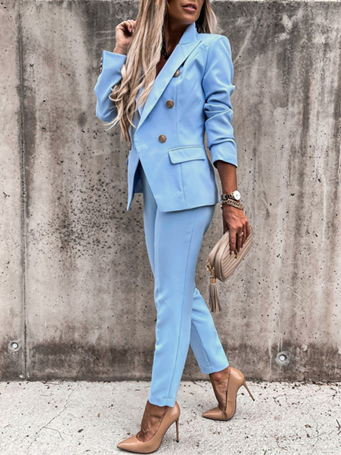 Blue Zone Planet | Lapel Collar Long Sleeve Blazer and Pants Set-TOPS / DRESSES-[Adult]-[Female]-2022 Online Blue Zone Planet