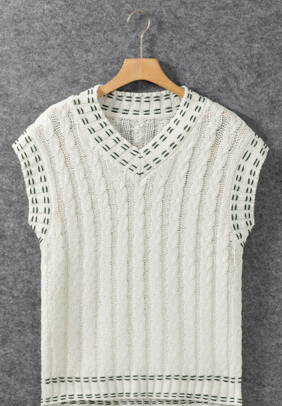 Cable-Knit V-Neck Sweater Vest-TOPS / DRESSES-[Adult]-[Female]-2022 Online Blue Zone Planet