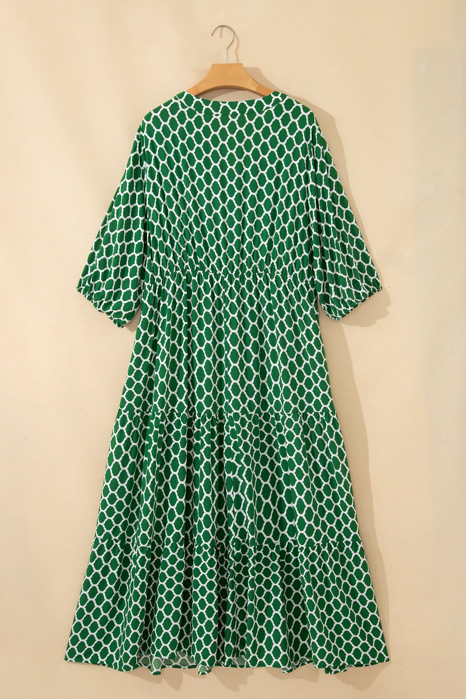 Green Plus Size Geometric Print Pocketed Ruffle Hem Casual Dress-TOPS / DRESSES-[Adult]-[Female]-2022 Online Blue Zone Planet
