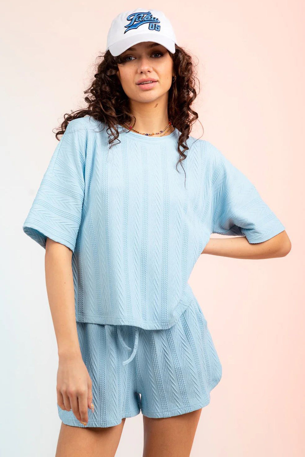 Textured Round Neck Top and Shorts Set-TOPS / DRESSES-[Adult]-[Female]-2022 Online Blue Zone Planet