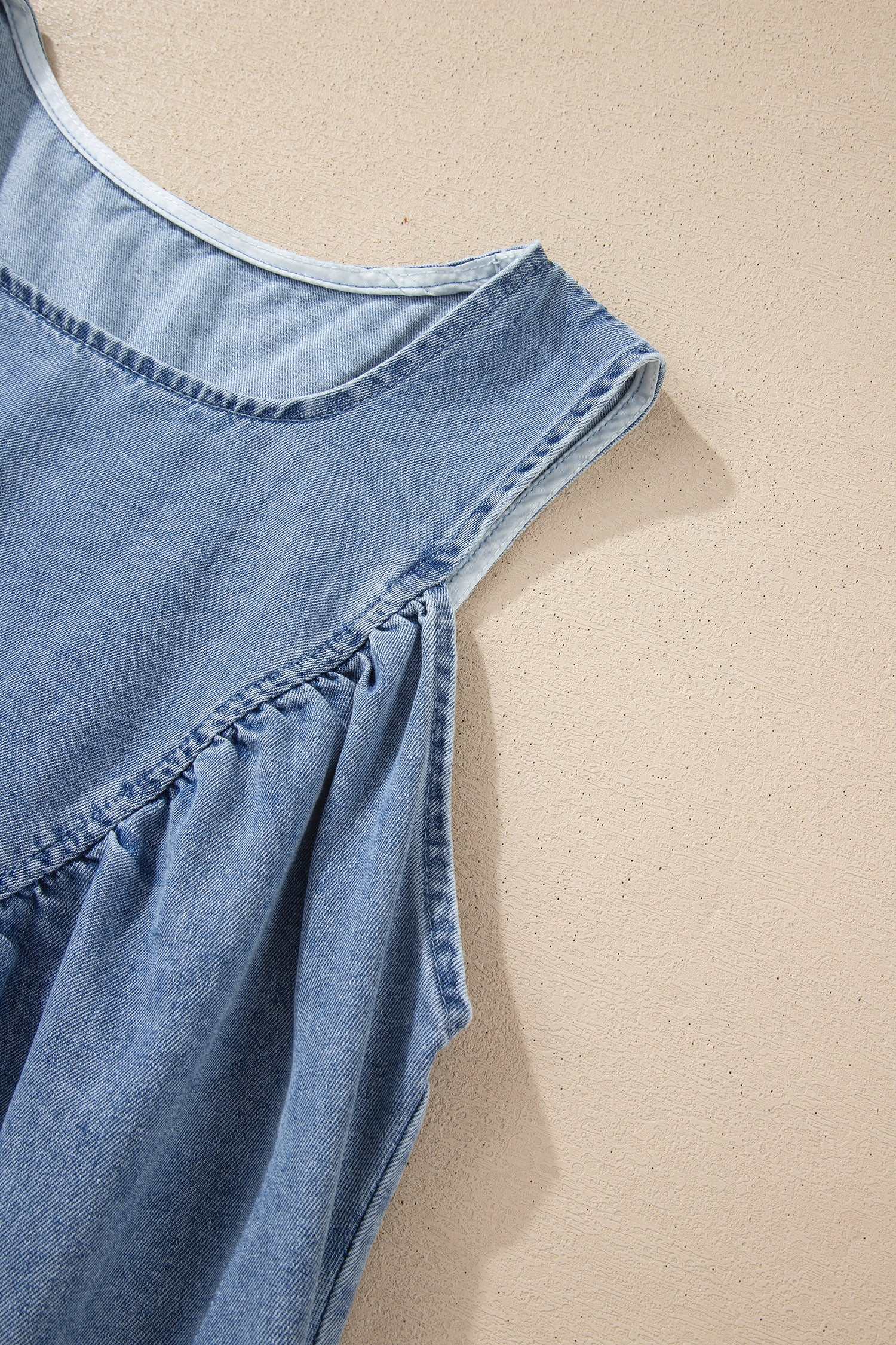 Myosotis Denim Pleated Patchwork Sleeveless Top-Tops/Tank Tops-[Adult]-[Female]-2022 Online Blue Zone Planet