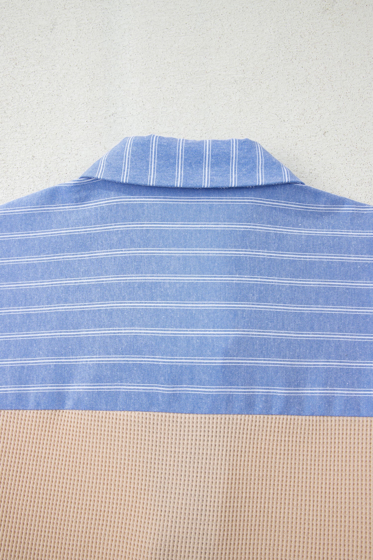 Parchment Plus Size Striped Contrast Trim Waffle Knit Collared Top-Plus Size/Plus Size Tops/Plus Size Long Sleeve Tops-[Adult]-[Female]-2022 Online Blue Zone Planet