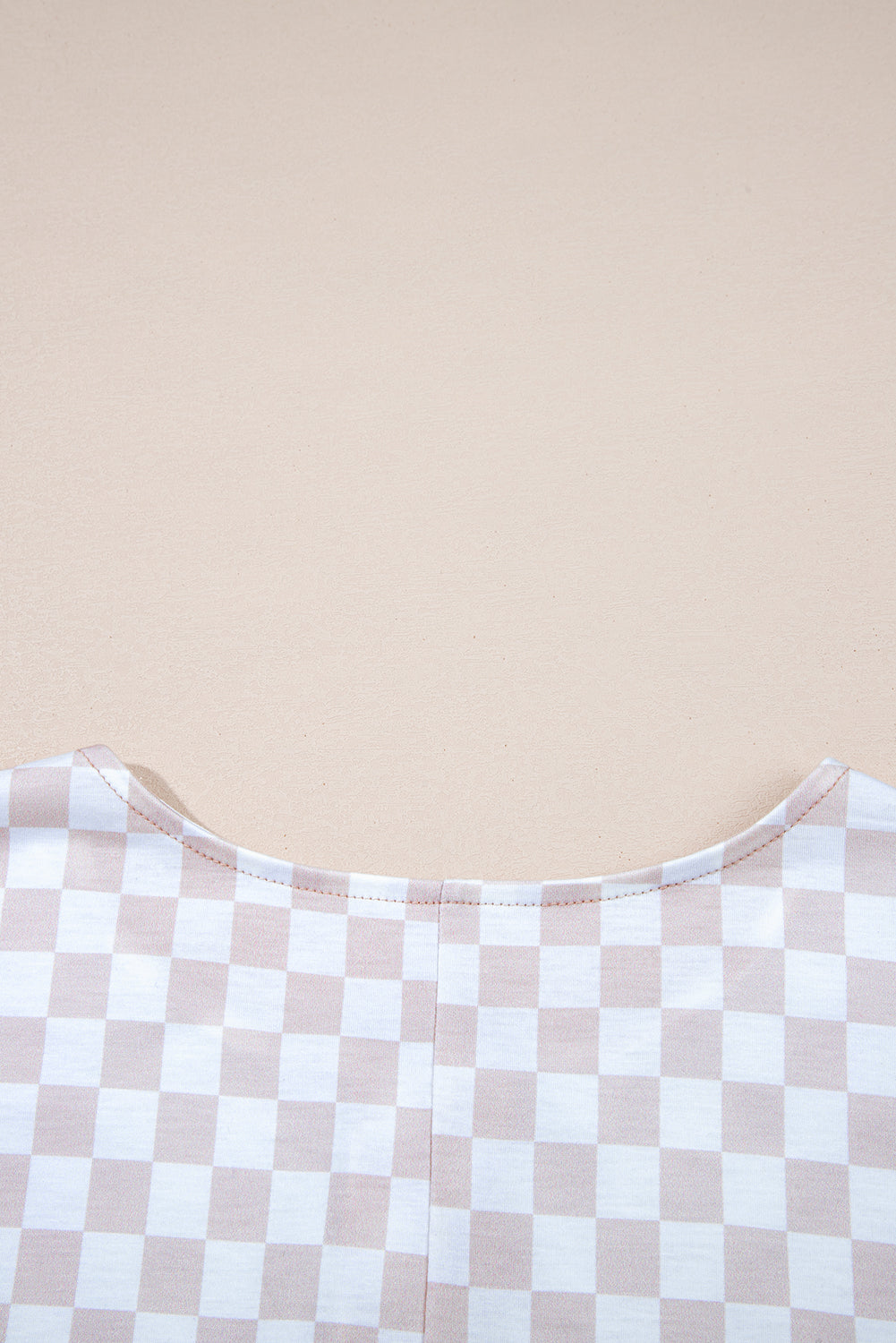 Apricot Checkered Print Buttoned Crew Neck Wide Leg Jumpsuit-Bottoms/Jumpsuits & Rompers-[Adult]-[Female]-2022 Online Blue Zone Planet