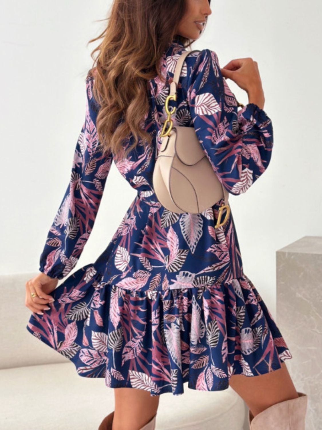 Blue Zone Planet | Ruffle Hem Floral Long Sleeve Dress-TOPS / DRESSES-[Adult]-[Female]-2022 Online Blue Zone Planet