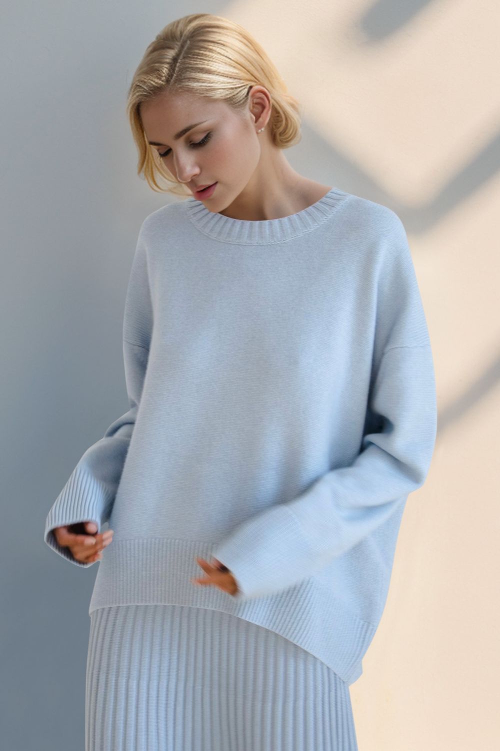 Basic Bae Round Neck Dropped Shoulder Sweater-TOPS / DRESSES-[Adult]-[Female]-2022 Online Blue Zone Planet