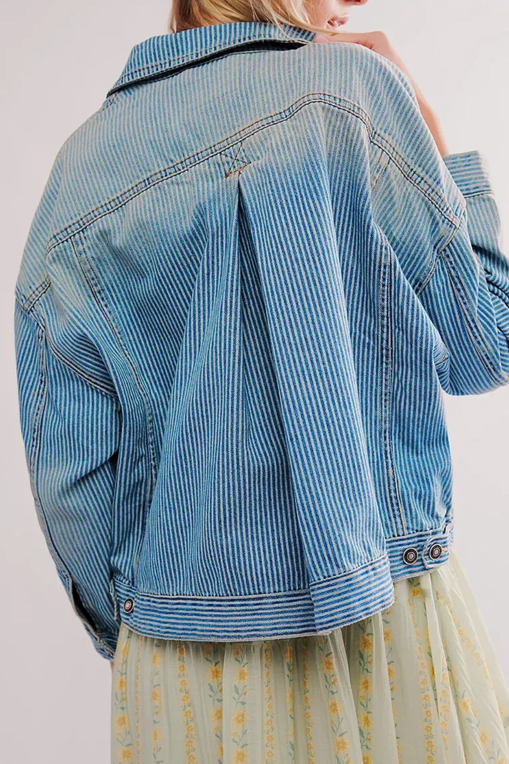 Striped Button Up Long Sleeve Denim Jacket-TOPS / DRESSES-[Adult]-[Female]-2022 Online Blue Zone Planet