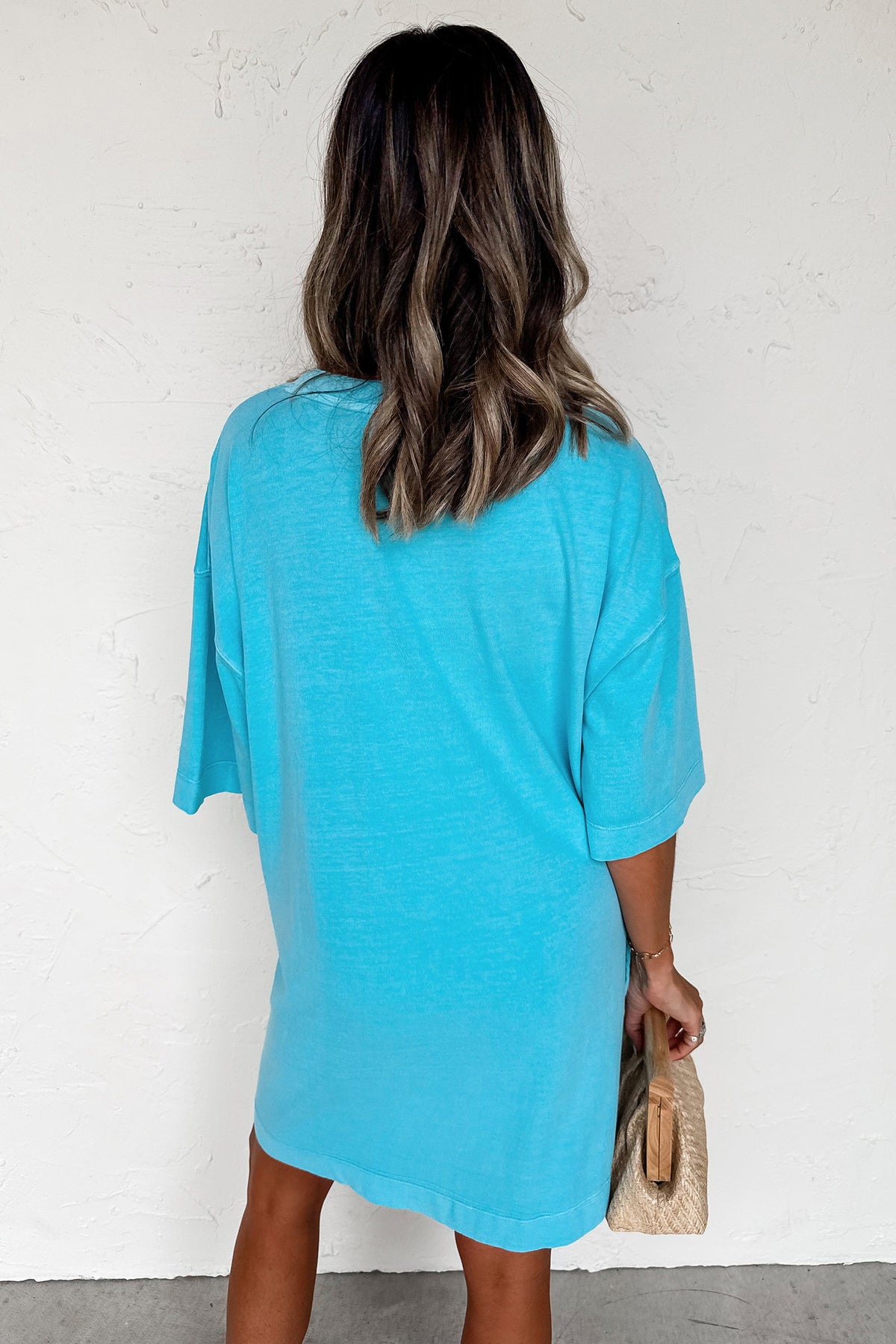 Light Blue Drop Shoulder Loose Casual T Shirt Mini Dress