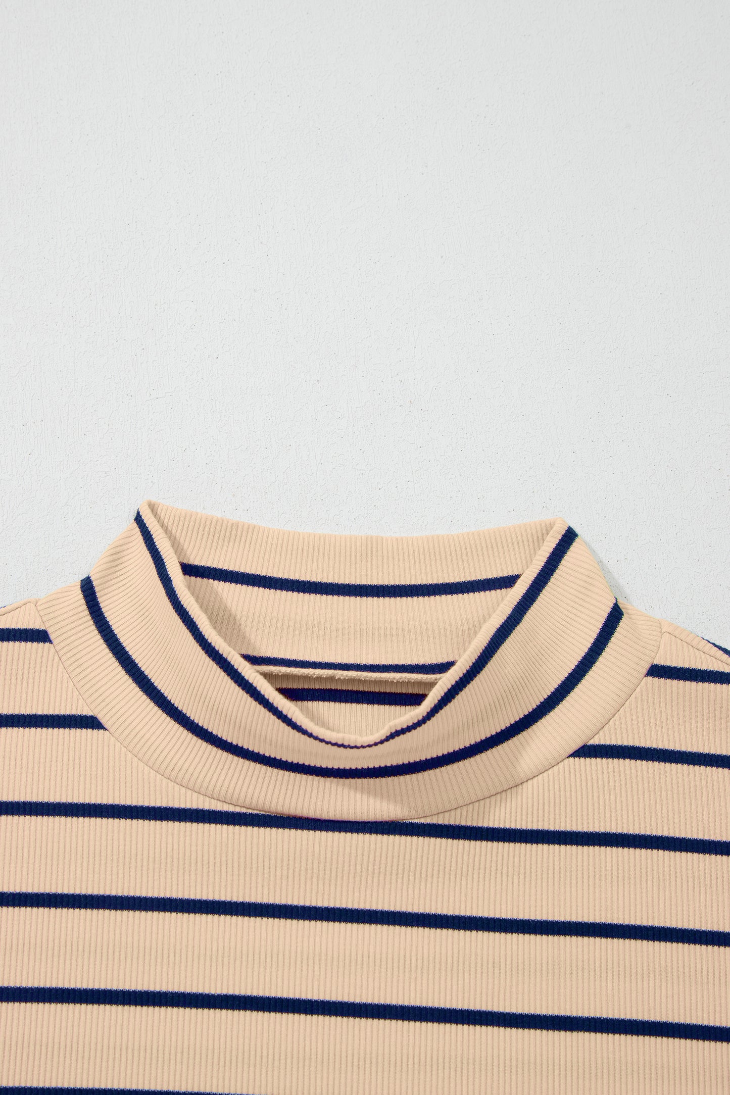 Khaki Stripe Mock Neck Short Sleeve Loose Top-Tops/Tops & Tees-[Adult]-[Female]-2022 Online Blue Zone Planet