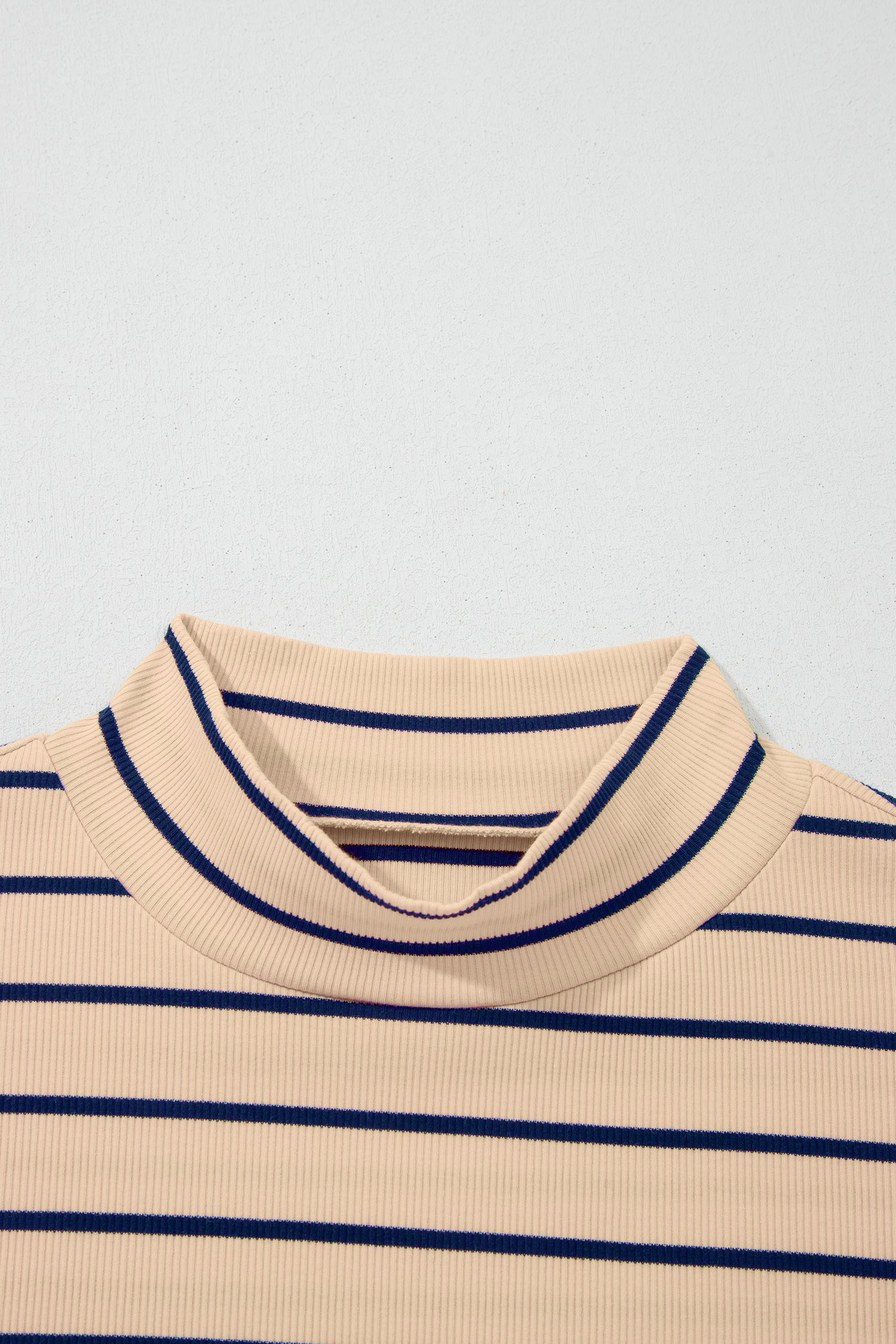 Khaki Stripe Mock Neck Short Sleeve Loose Top-Tops/Tops & Tees-[Adult]-[Female]-2022 Online Blue Zone Planet