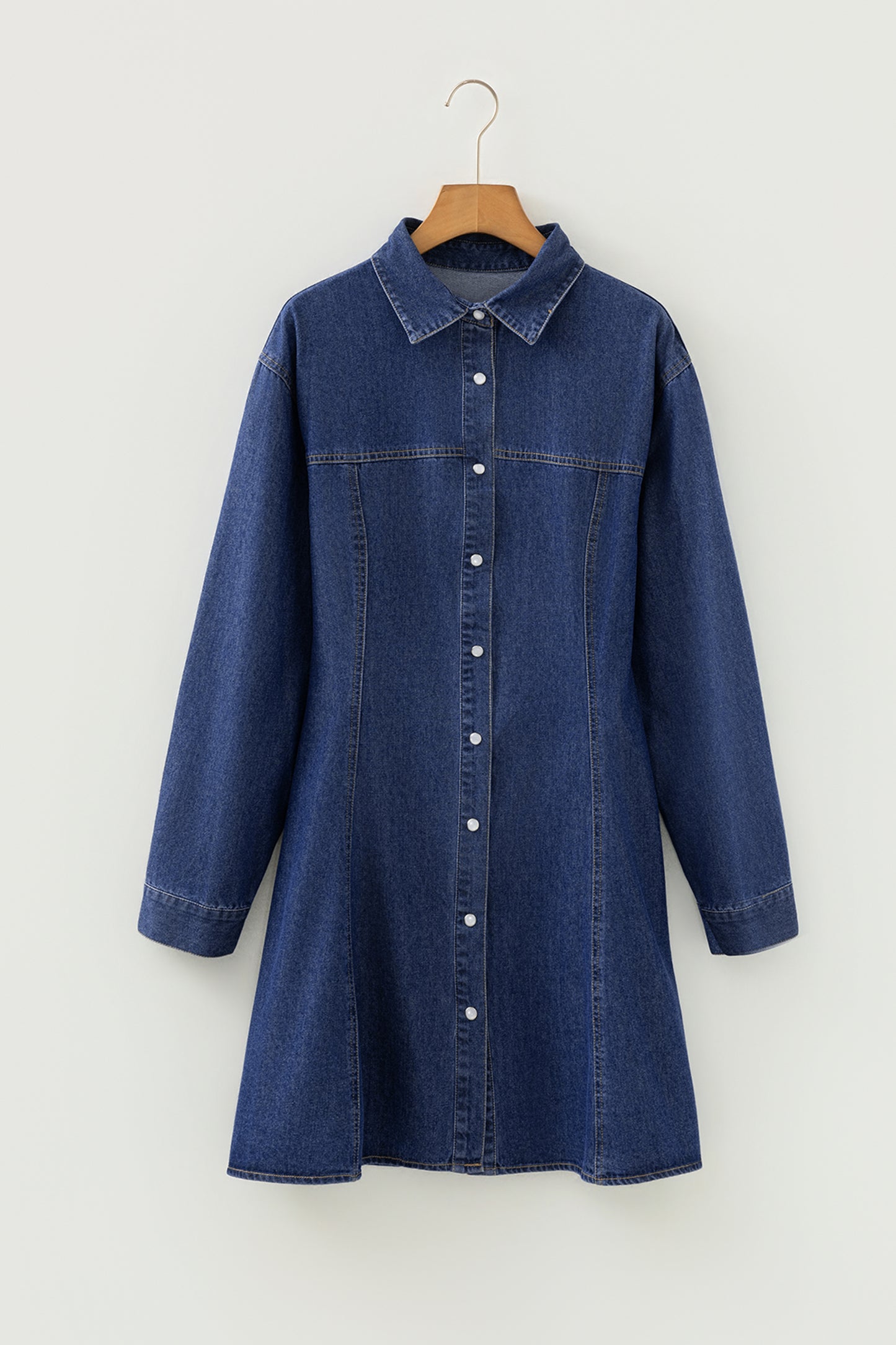 Ashleigh Blue Denim Shirt Collar Long Sleeve Flared Mini Dress-TOPS / DRESSES-[Adult]-[Female]-2022 Online Blue Zone Planet