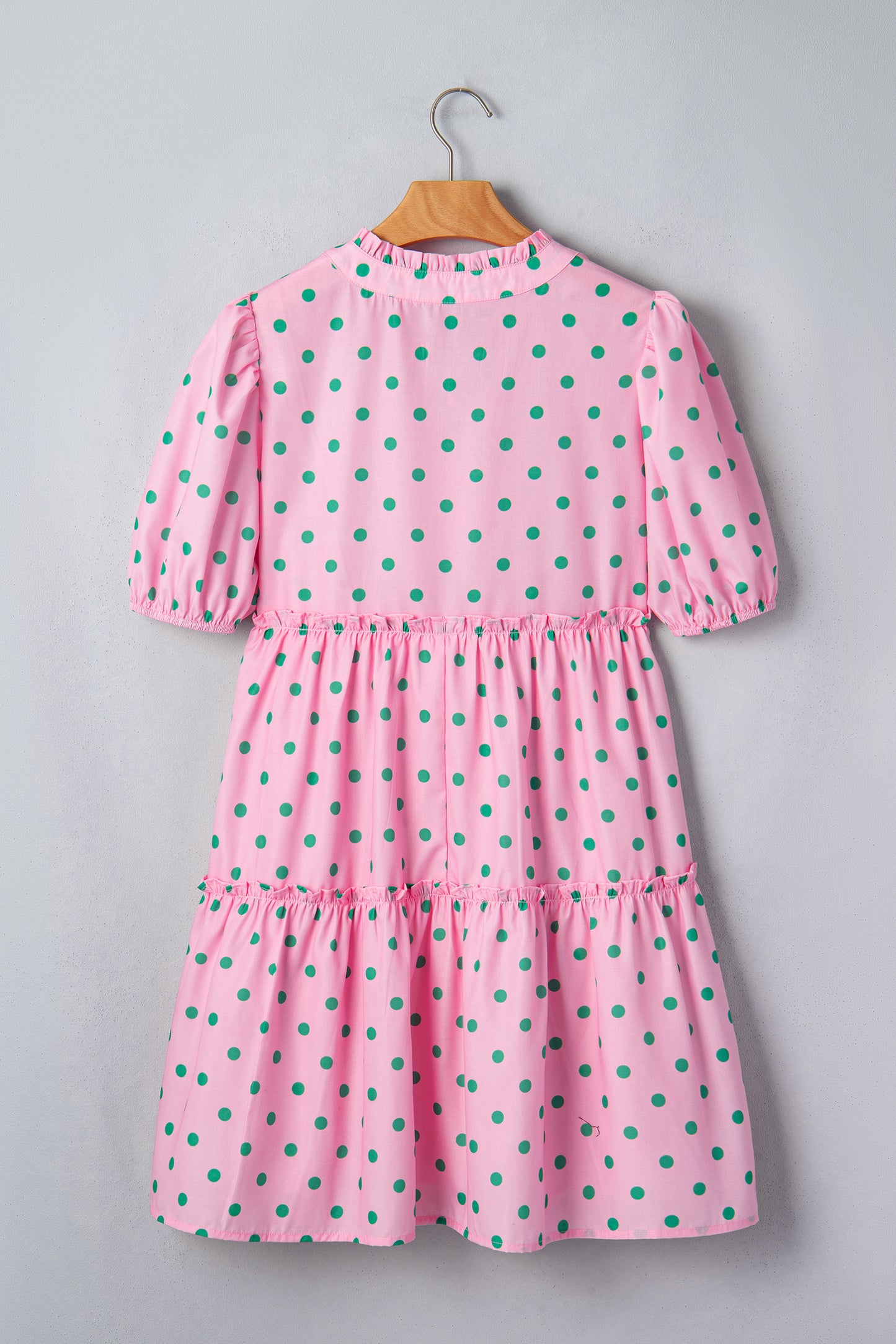 Pink Polka Dot Print V Neck Short Sleeve Tiered Mini Dress-TOPS / DRESSES-[Adult]-[Female]-2022 Online Blue Zone Planet