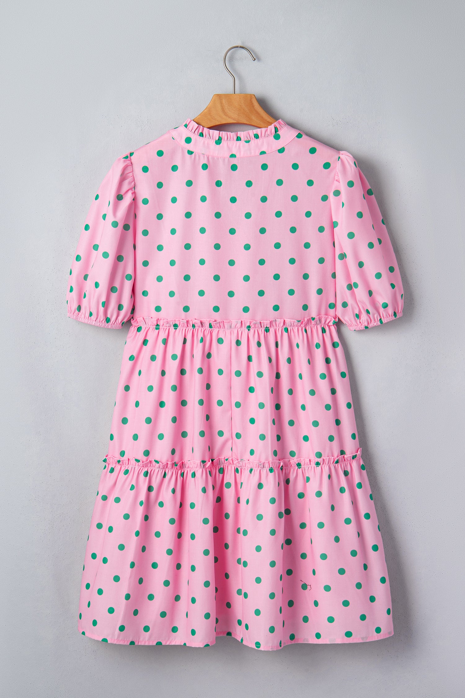 Pink Polka Dot Print V Neck Short Sleeve Tiered Mini Dress-TOPS / DRESSES-[Adult]-[Female]-2022 Online Blue Zone Planet