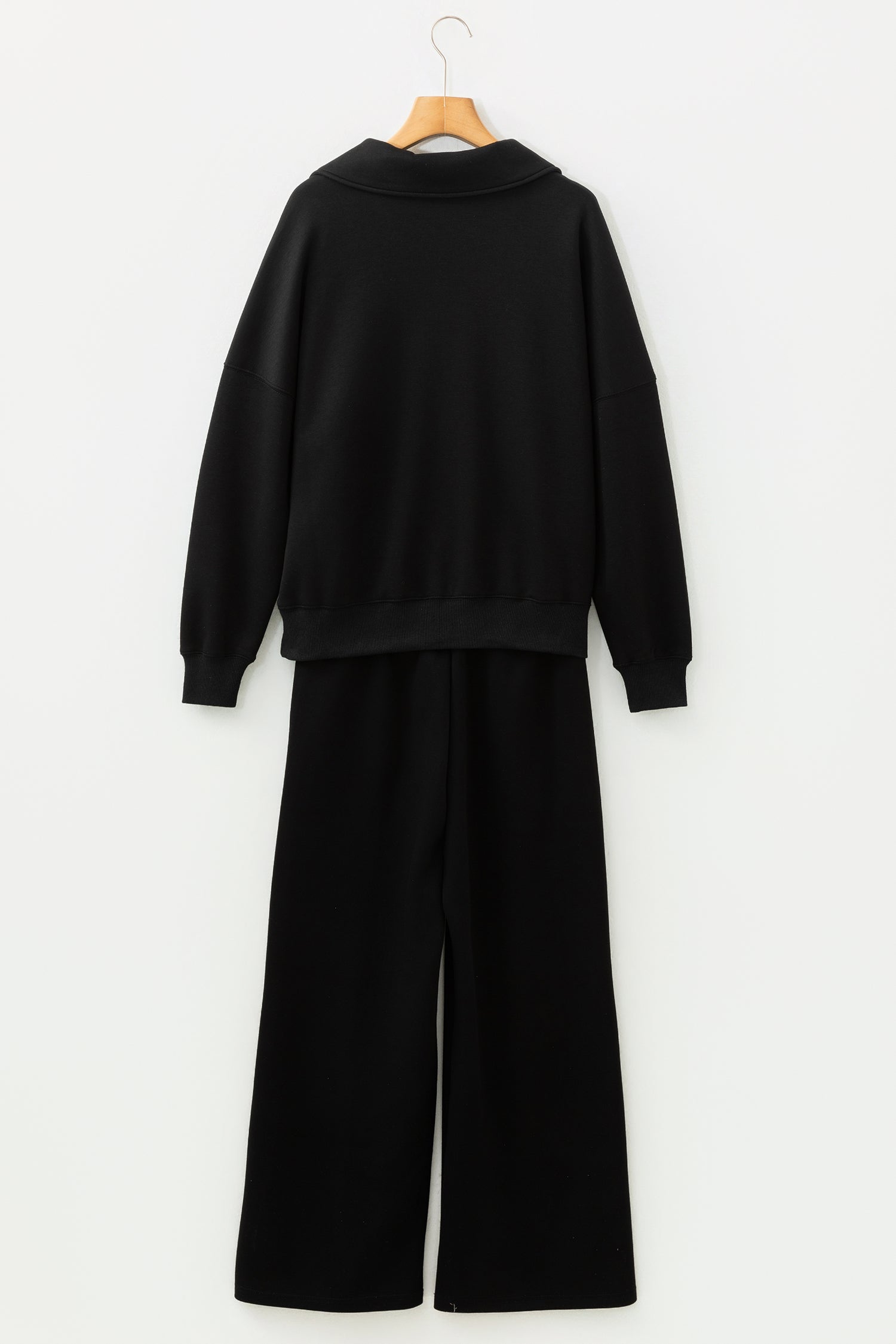 Bristol Black Collared V Neck Pullover Sweatshirt Sweatpants Set-Two Piece Sets/Pant Sets-[Adult]-[Female]-2022 Online Blue Zone Planet