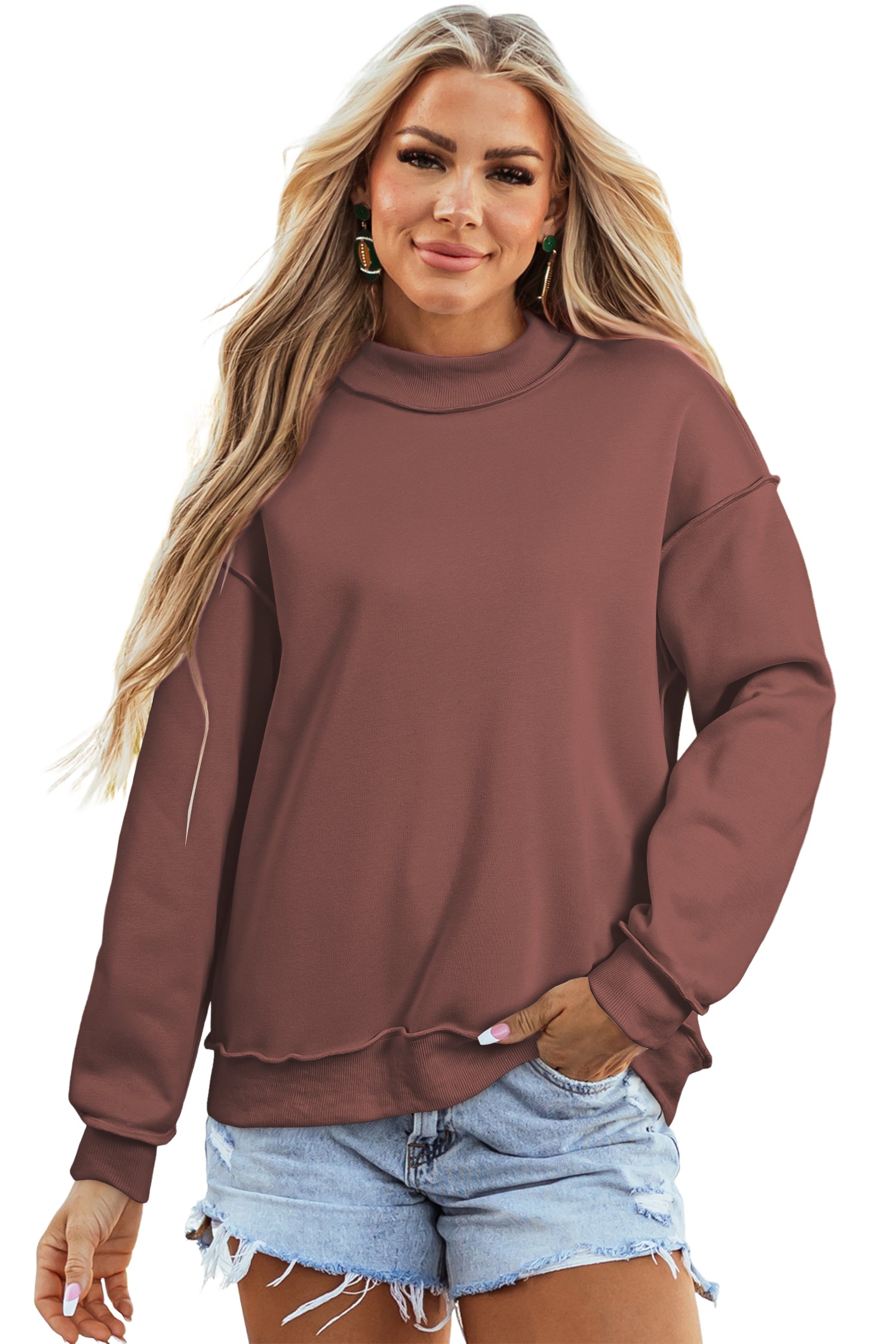 Red Dahlia Oversize Drop Shoulder Reversible Mock Neck Sweatshirt-Tops/Sweatshirts & Hoodies-[Adult]-[Female]-2022 Online Blue Zone Planet