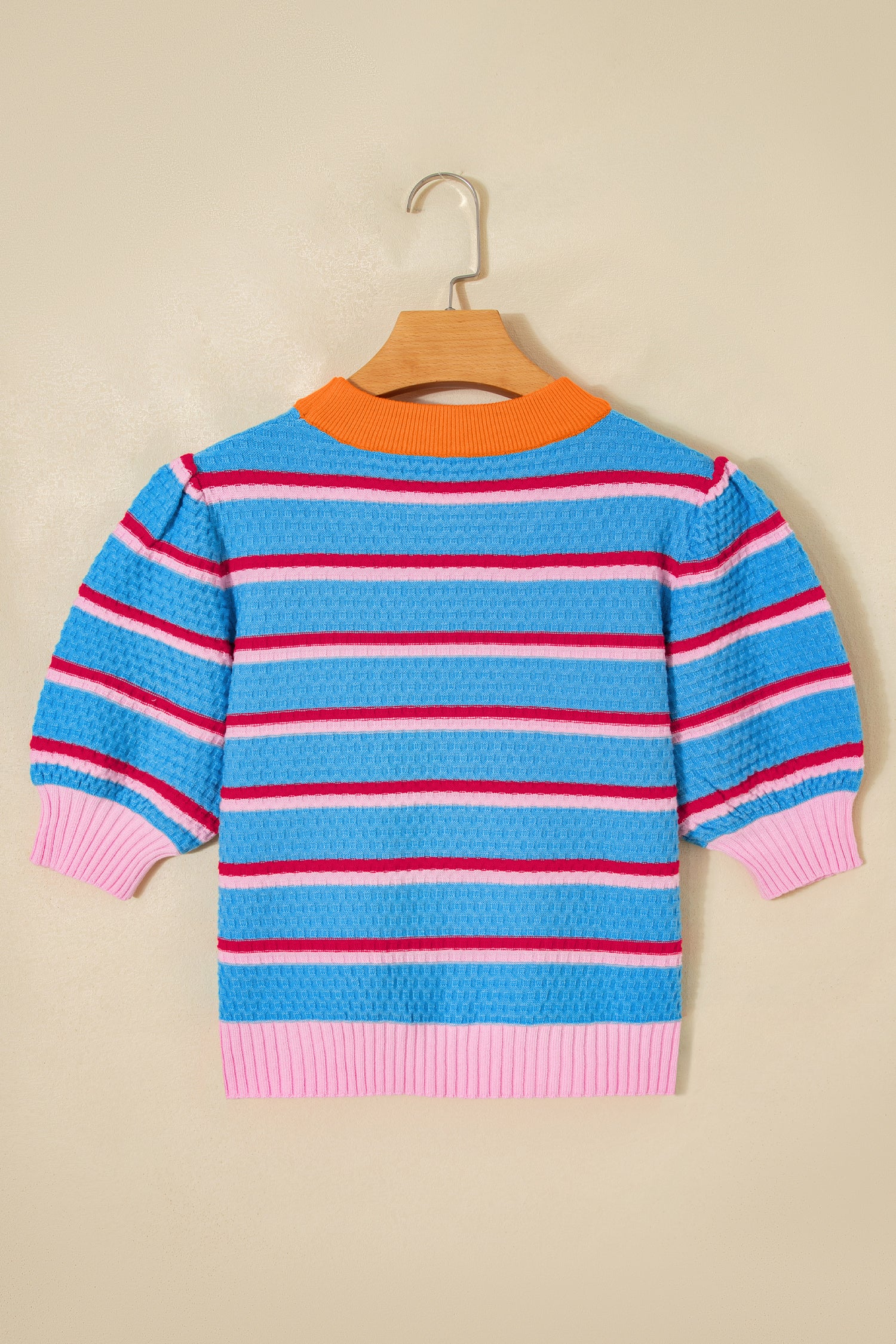 Green Stripe Colorblock Trim Half Sleeve Sweater Top-TOPS / DRESSES-[Adult]-[Female]-2022 Online Blue Zone Planet