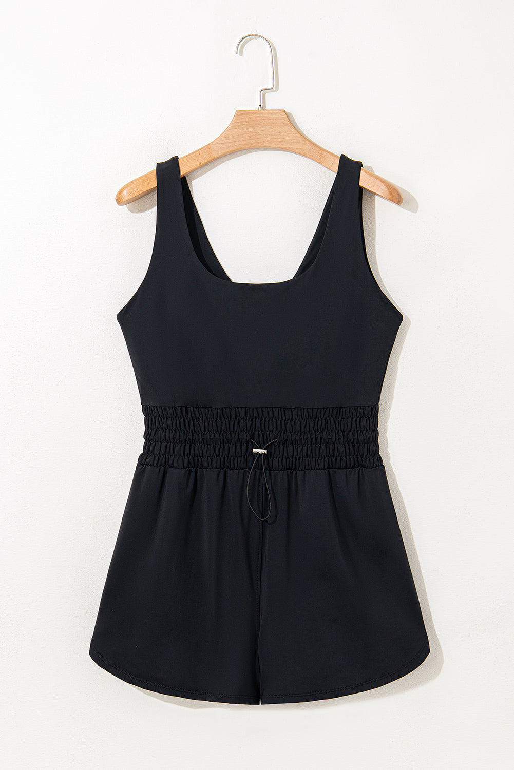 Black Plain Sleeveless Loop Drawstring Cinched Waist Romper-Bottoms/Jumpsuits & Rompers-[Adult]-[Female]-2022 Online Blue Zone Planet