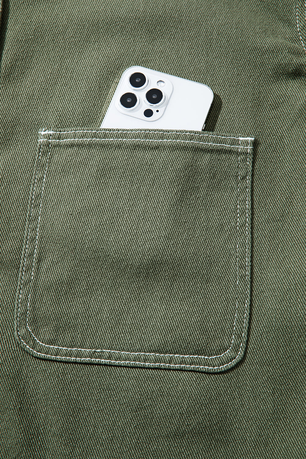 Smoke Green Patched Pocket Collared Button Front Boyfriend Denim Jacket-Outerwear/Denim jackets-[Adult]-[Female]-2022 Online Blue Zone Planet