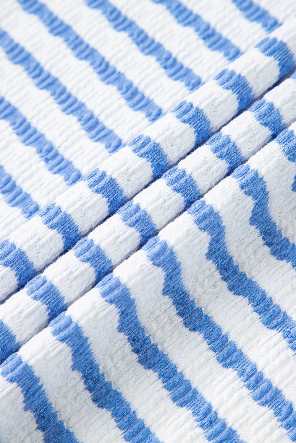 Sky Blue Stripe Knitted Short Sleeve Top and Drawstring Shorts Set-Two Piece Sets/Short Sets-[Adult]-[Female]-2022 Online Blue Zone Planet