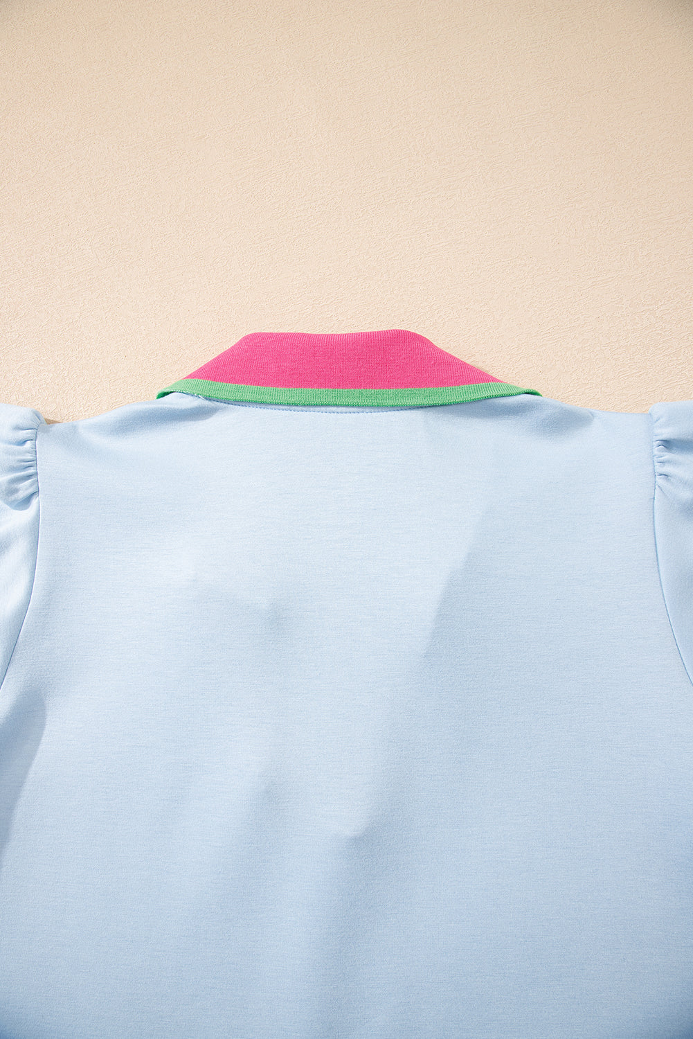 Beau Blue Color Contrast Ruffled Sleeve Collared V Neck Blouse-Tops/Blouses & Shirts-[Adult]-[Female]-2022 Online Blue Zone Planet