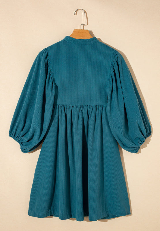 Corduroy Quarter Snap Three-Quarter Sleeve Dress-TOPS / DRESSES-[Adult]-[Female]-2022 Online Blue Zone Planet