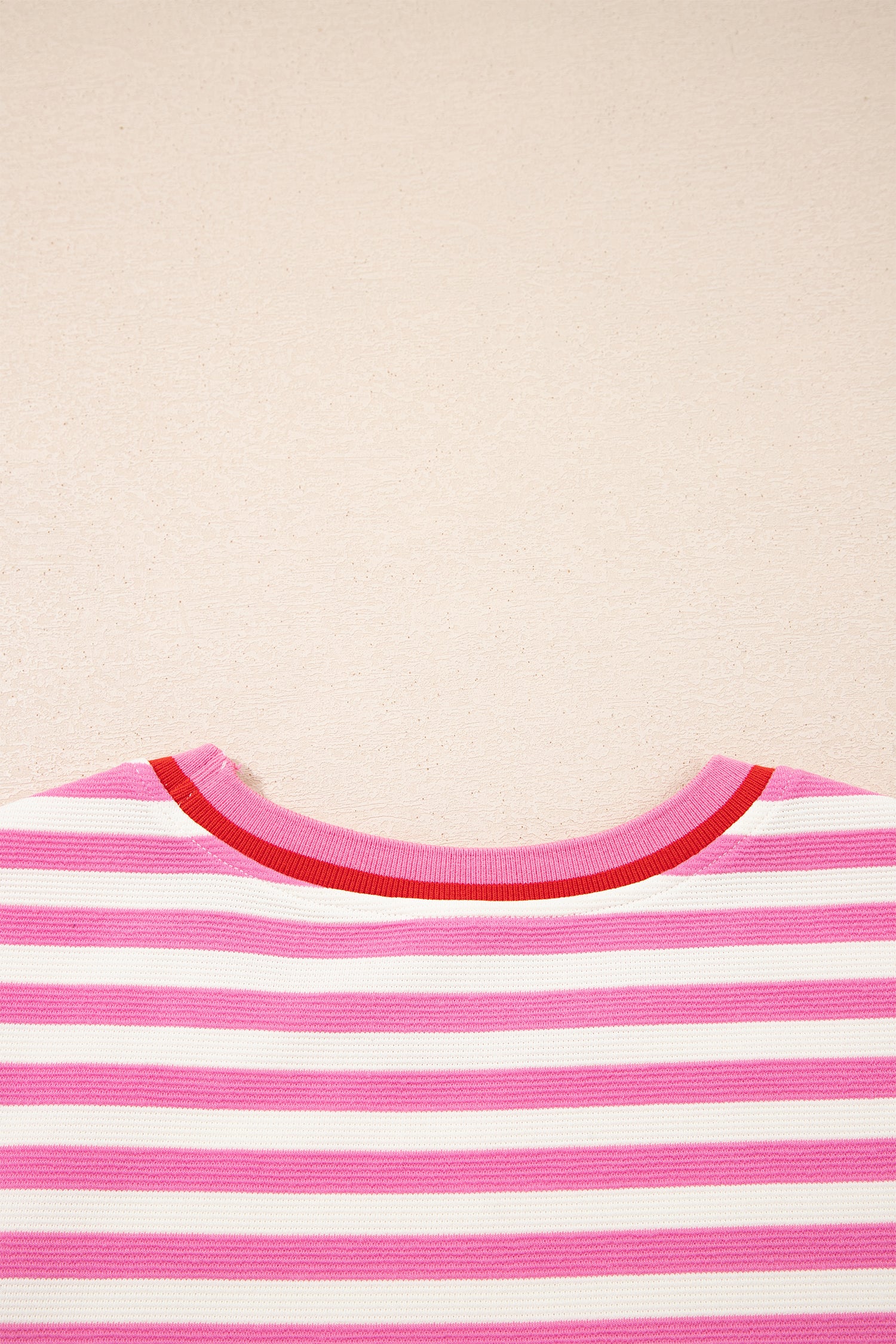Pink Stripe Contrast Trim Short Sleeve Top Loose Shorts 2pcs Casual Outfit-Two Piece Sets/Short Sets-[Adult]-[Female]-2022 Online Blue Zone Planet