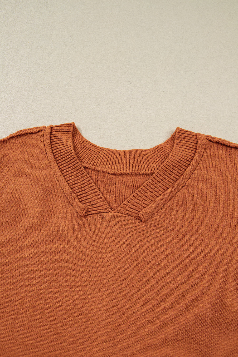 Desert Gold Colorblock Raw Edge Bubble Sleeve V Neck Sweater-Sweaters & Cardigans/Sweaters-[Adult]-[Female]-2022 Online Blue Zone Planet