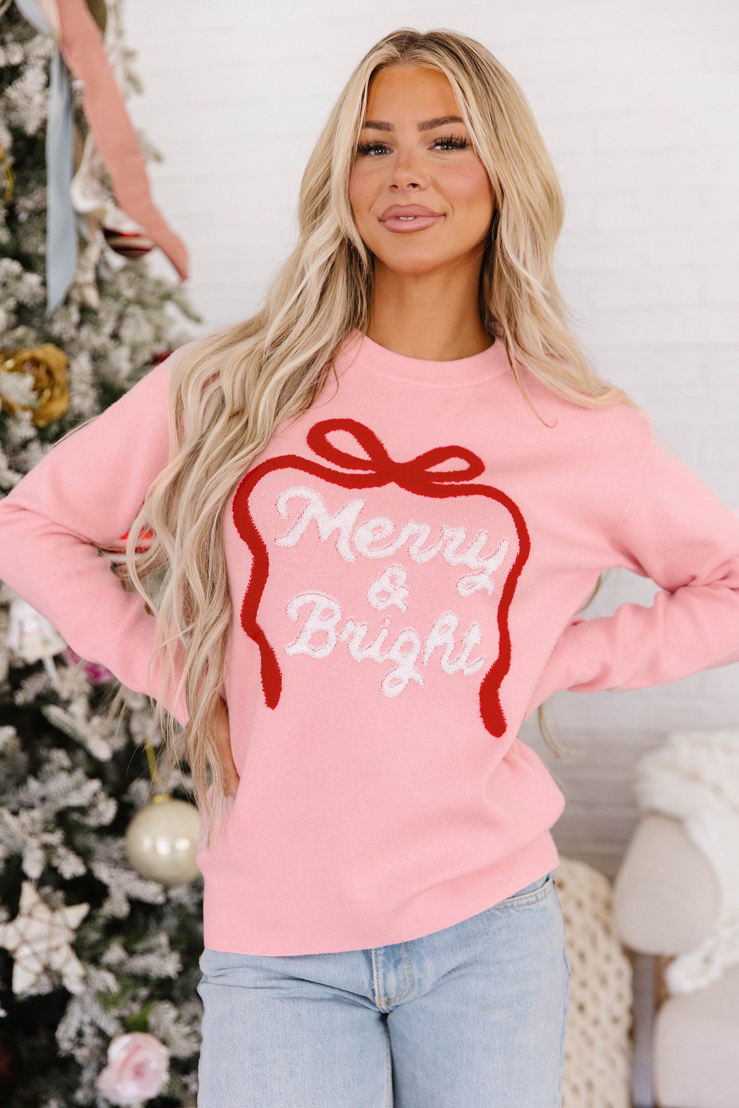 Gossamer Pink Drop Shoulder Round Neck Towel Embroidery Slogan Pullover Sweater-TOPS / DRESSES-[Adult]-[Female]-2022 Online Blue Zone Planet