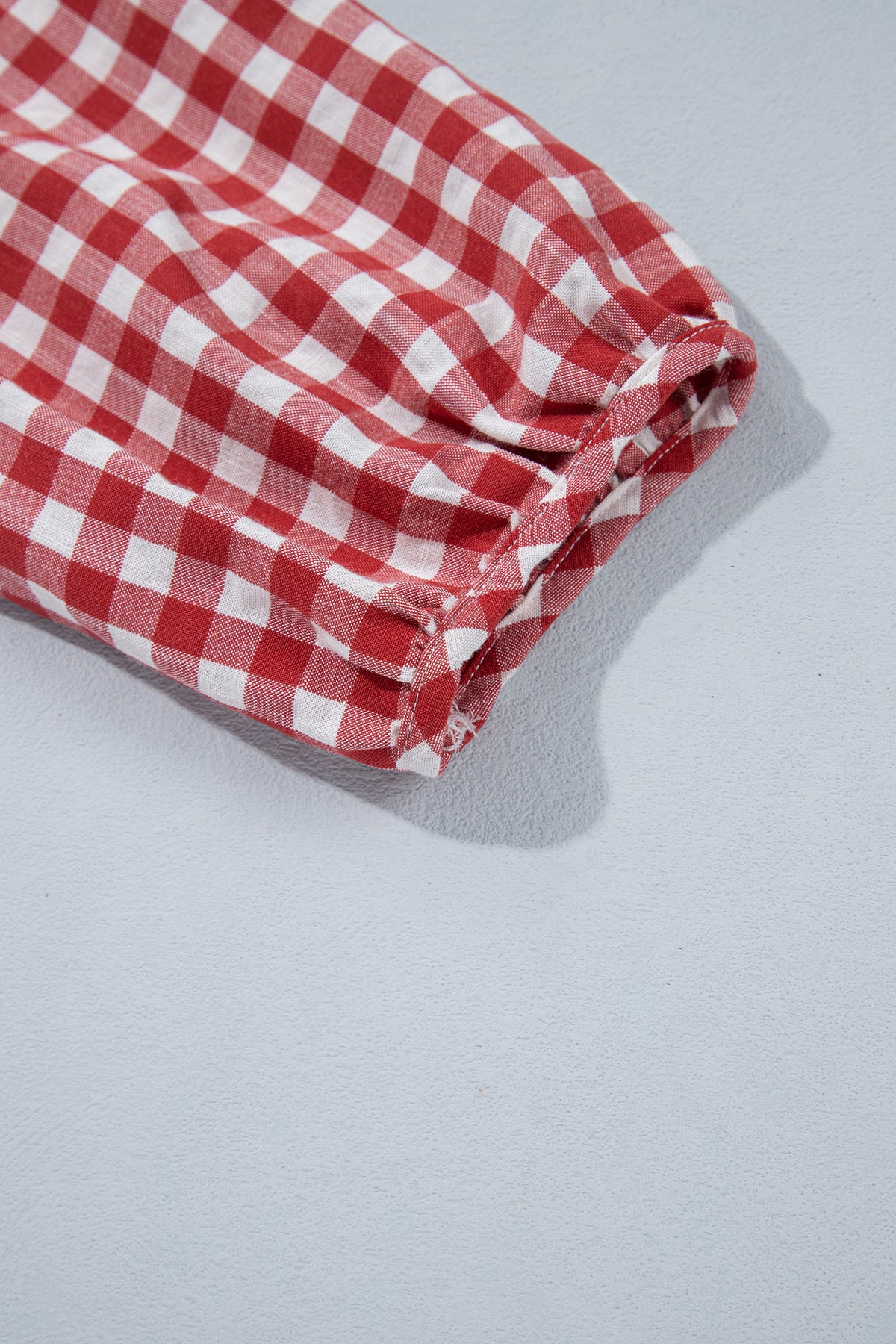 Red 3/4 Sleeve Shirred Plaid Peplum Top-Tops/Blouses & Shirts-[Adult]-[Female]-2022 Online Blue Zone Planet
