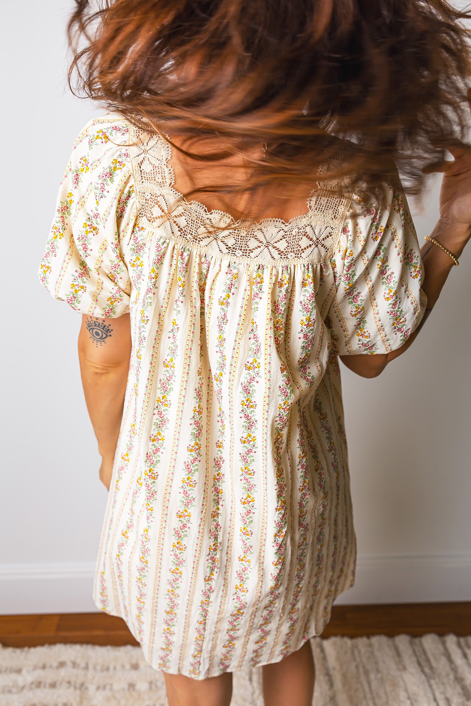 Multicolour Floral Print Contrast Ribbon Bow Lace Trim Square Neck Mini Dress-TOPS / DRESSES-[Adult]-[Female]-2022 Online Blue Zone Planet