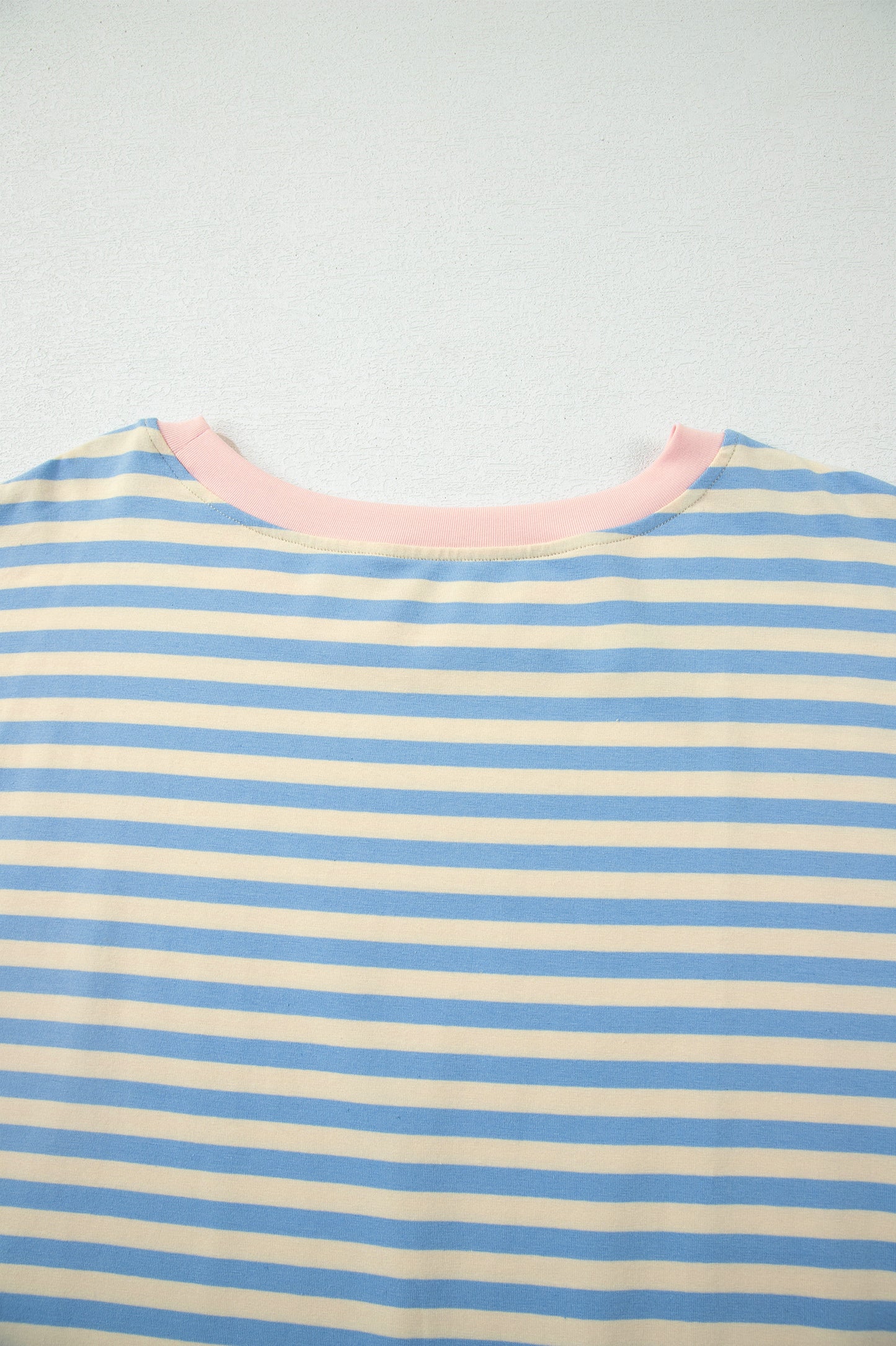 Sky Blue Stripe Plus Size Drop Shoulder Contrast Trim Round Neck Tee-Plus Size/Plus Size Tops/Plus Size Tops & Tees-[Adult]-[Female]-2022 Online Blue Zone Planet