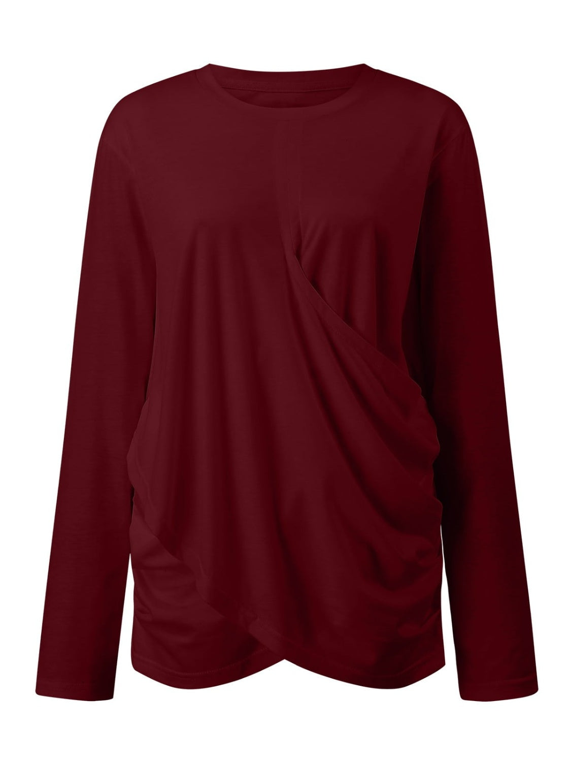 Ruched Round Neck Long Sleeve T-Shirt-TOPS / DRESSES-[Adult]-[Female]-2022 Online Blue Zone Planet