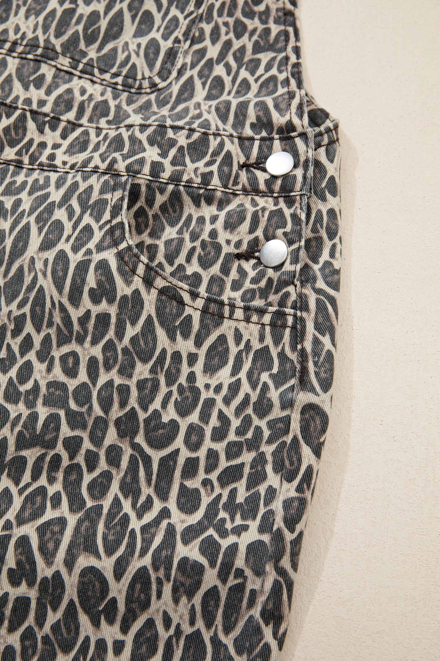 Brown Leopard Print Straight Leg Loose Denim Overall Jumpsuit-TOPS / DRESSES-[Adult]-[Female]-2022 Online Blue Zone Planet