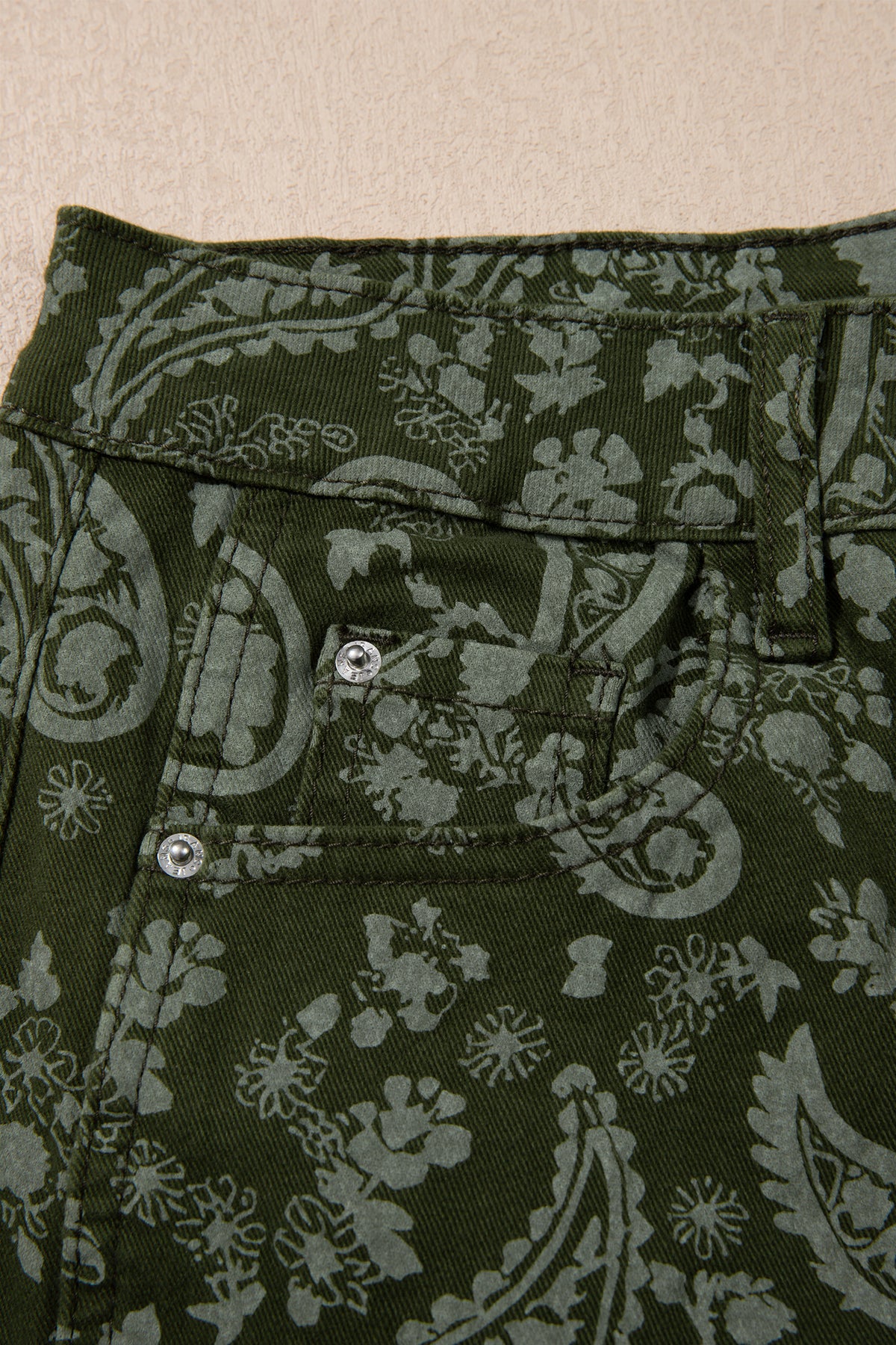 Green Paisley Print Harem Denim Pants-Bottoms/Jeans-[Adult]-[Female]-2022 Online Blue Zone Planet