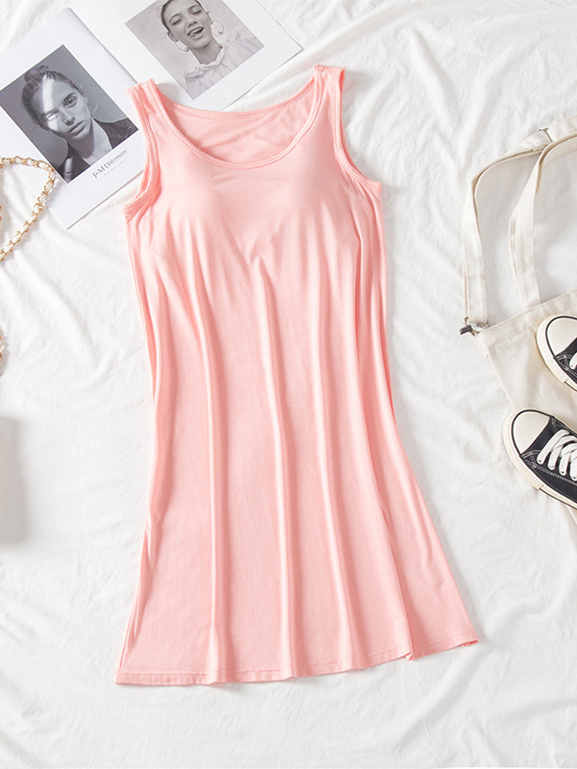 Round Neck Wide Strap Mini Tank Dress with Bra-TOPS / DRESSES-[Adult]-[Female]-Blush Pink-M-2022 Online Blue Zone Planet