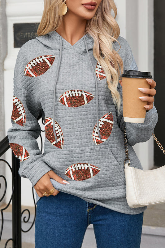 Drawstring Football Long Sleeve Hoodie-TOPS / DRESSES-[Adult]-[Female]-Gray-S-2022 Online Blue Zone Planet