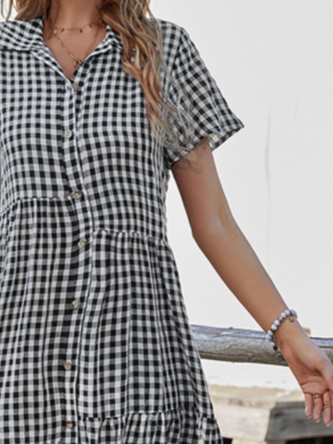 Blue Zone Planet | Button Up Plaid Short Sleeve Midi Dress-TOPS / DRESSES-[Adult]-[Female]-2022 Online Blue Zone Planet