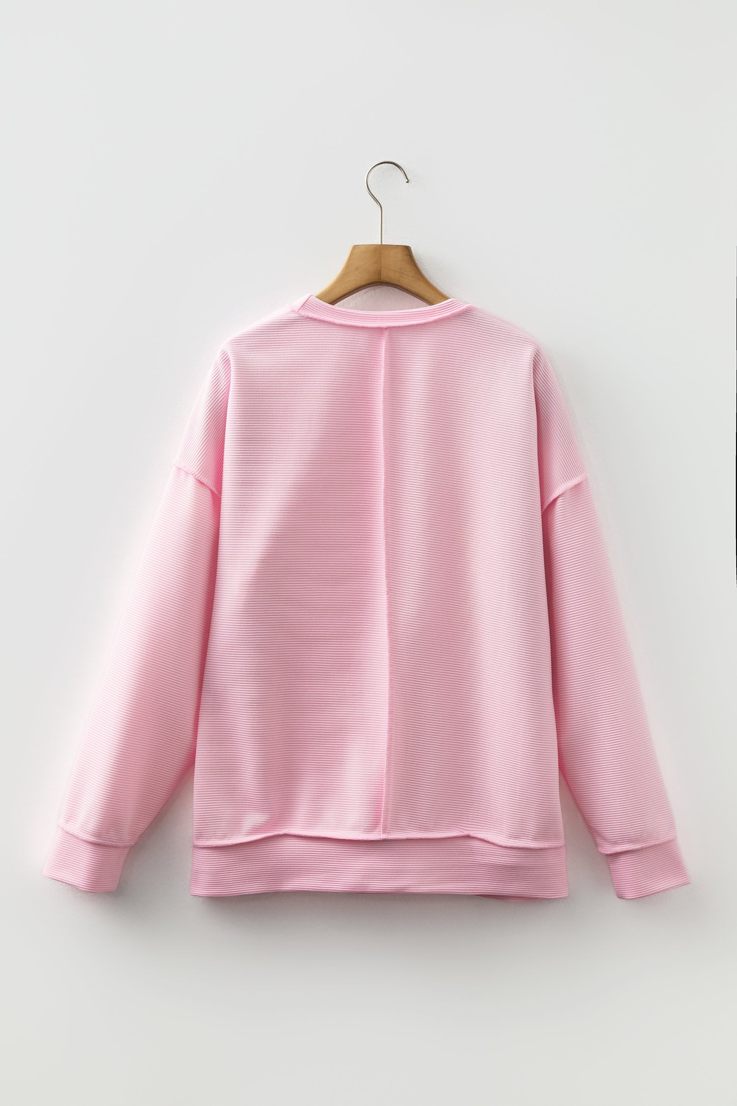 Pink Horizontal Ribbed Exposed Seam Detail Long Sleeve Top-Tops/Long Sleeve Tops-[Adult]-[Female]-2022 Online Blue Zone Planet