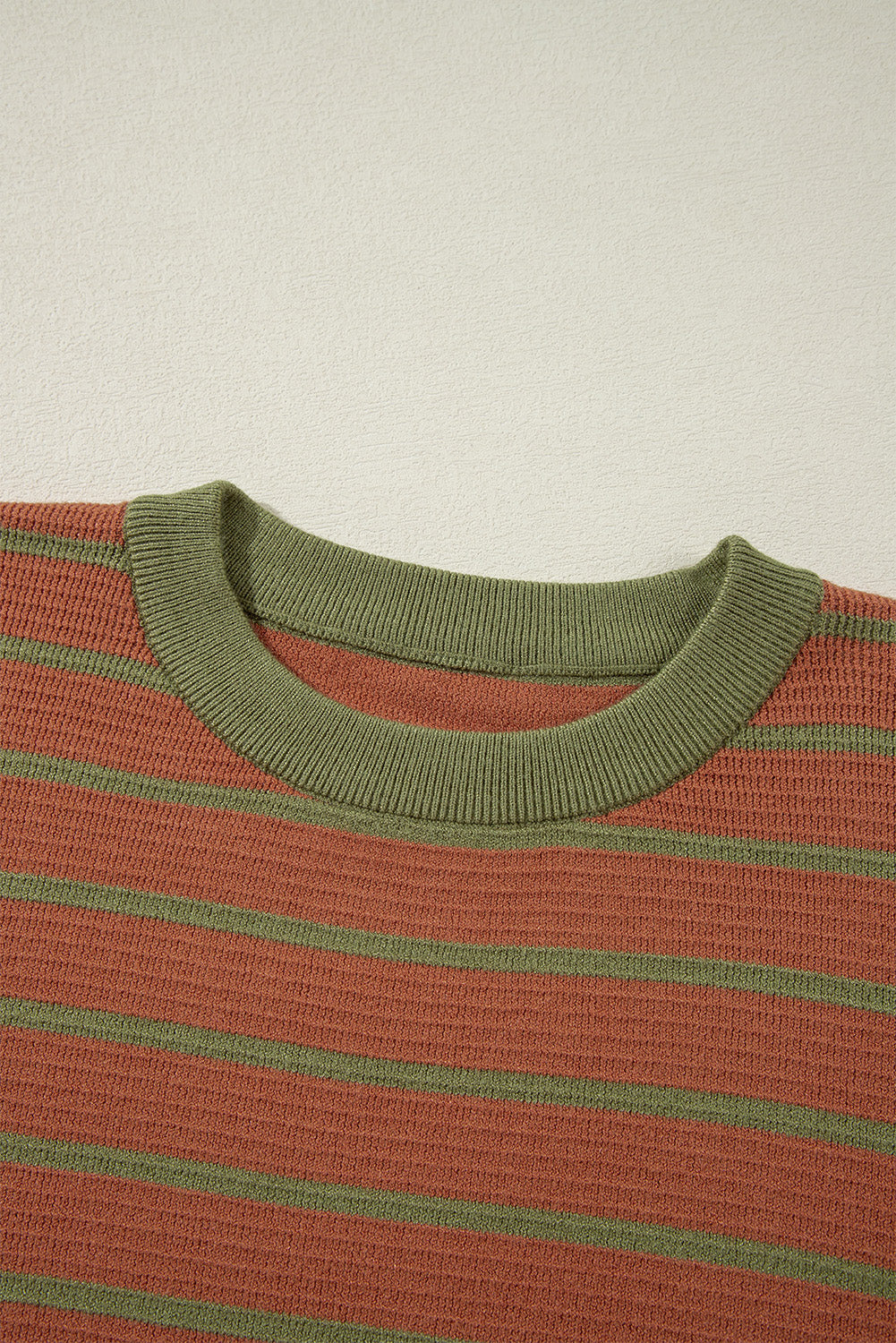 Orange Stripe Trimmed Round Neck Drop Shoulder Loose Sweater-Sweaters & Cardigans/Sweaters-[Adult]-[Female]-2022 Online Blue Zone Planet