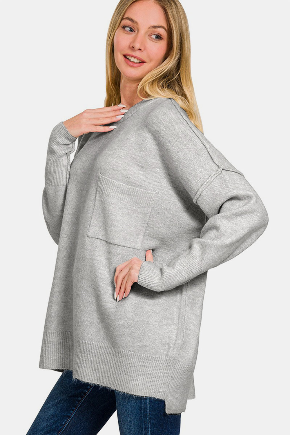 Zenana High-Low Hem Drop Shoulder Sweater-TOPS / DRESSES-[Adult]-[Female]-2022 Online Blue Zone Planet