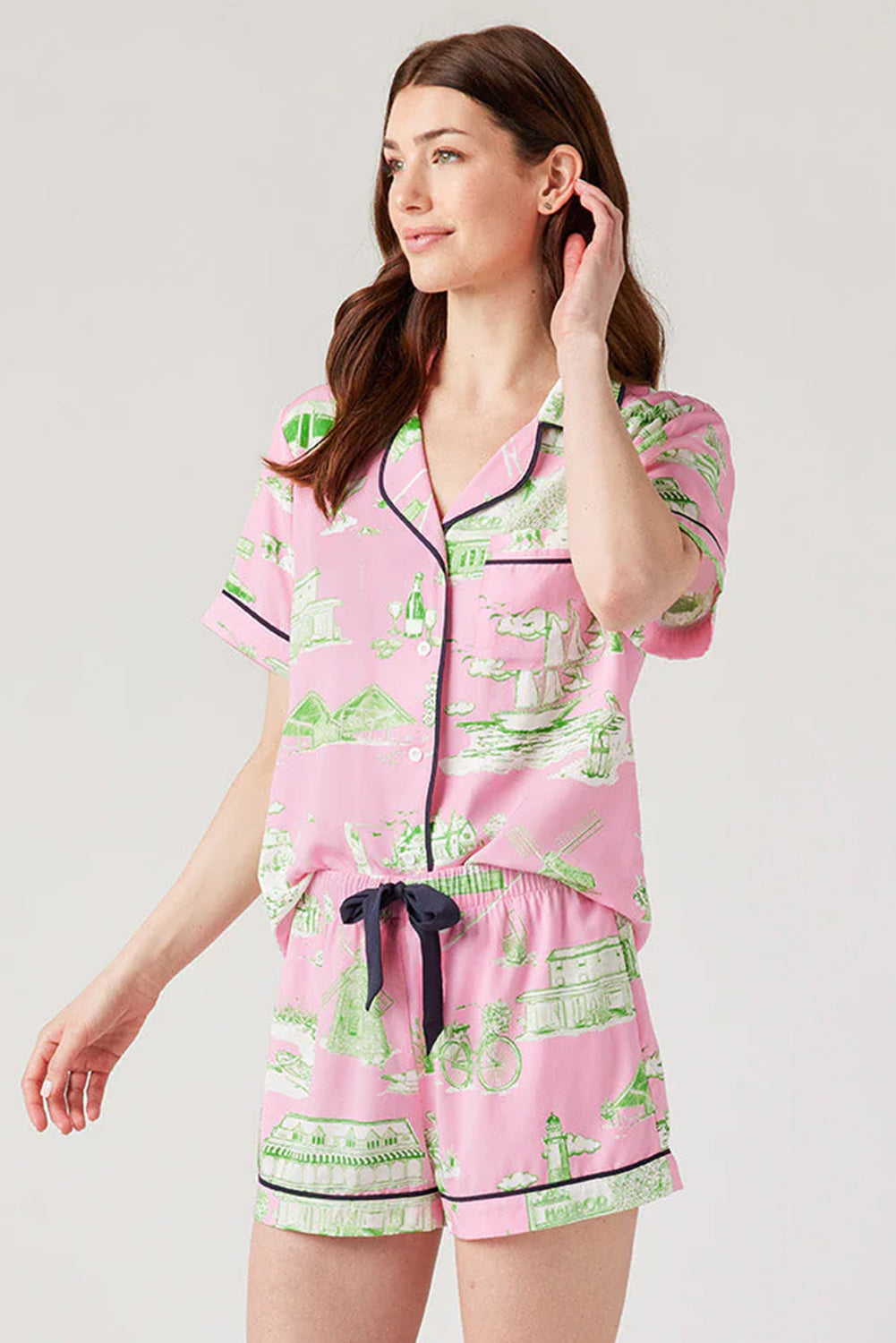 Pink Holiday Resort Short 2pcs Pajama Set-Loungewear & Sleepwear/Sleepwear-[Adult]-[Female]-2022 Online Blue Zone Planet