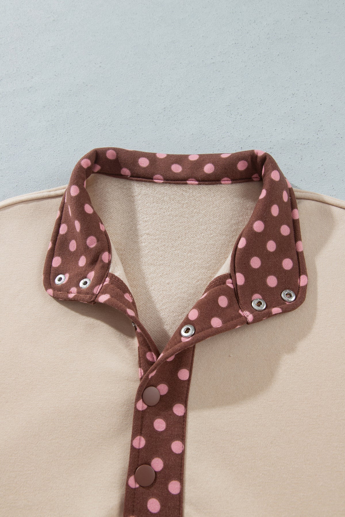 Brown Polka Dot Contrast Baggy Pullover and Elastic Waist Shorts 2pcs Set-Two Piece Sets/Short Sets-[Adult]-[Female]-2022 Online Blue Zone Planet