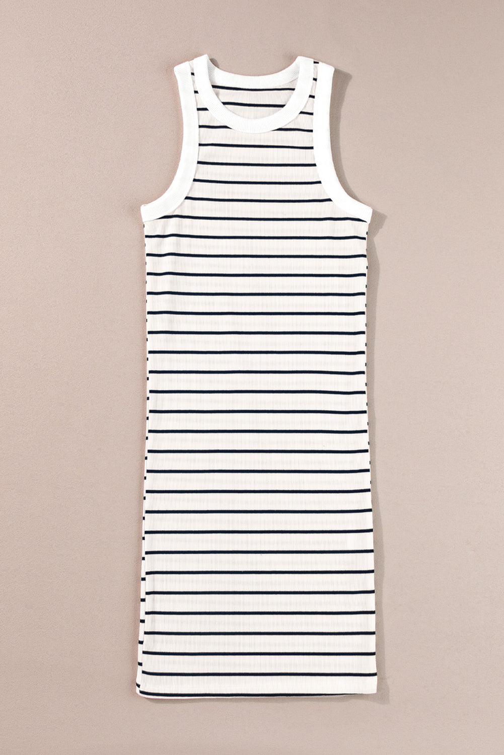 White Stripe Ribbed Knit Tank Mini Dress-Dresses/Mini Dresses-[Adult]-[Female]-2022 Online Blue Zone Planet