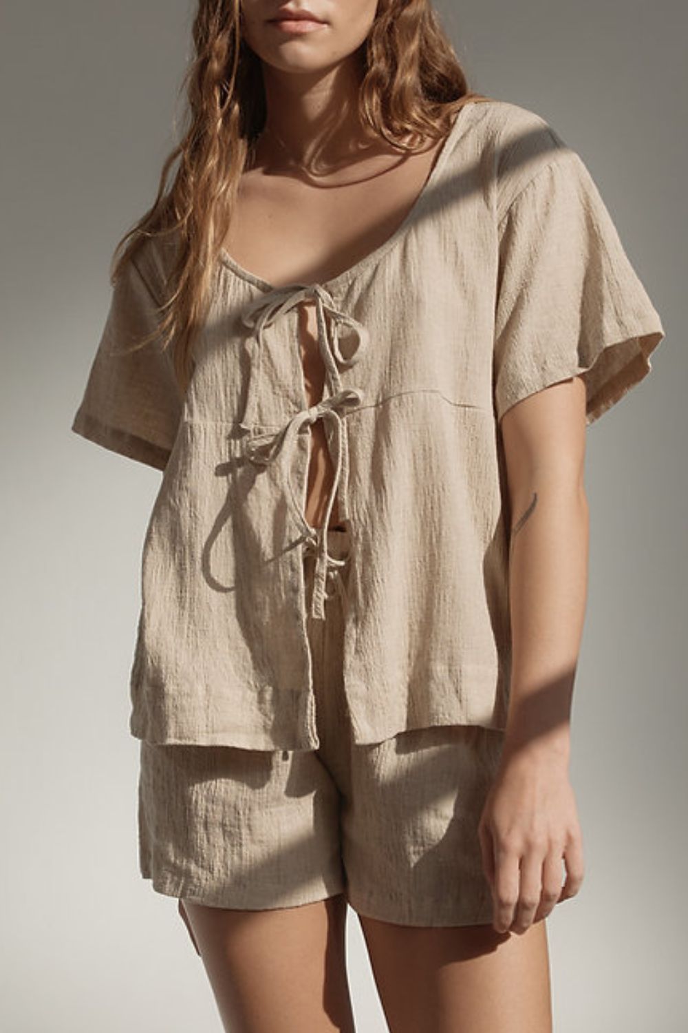 Plaid Tied Scoop Neck Short Sleeve Top and Drawstring Shorts Set-TOPS / DRESSES-[Adult]-[Female]-2022 Online Blue Zone Planet