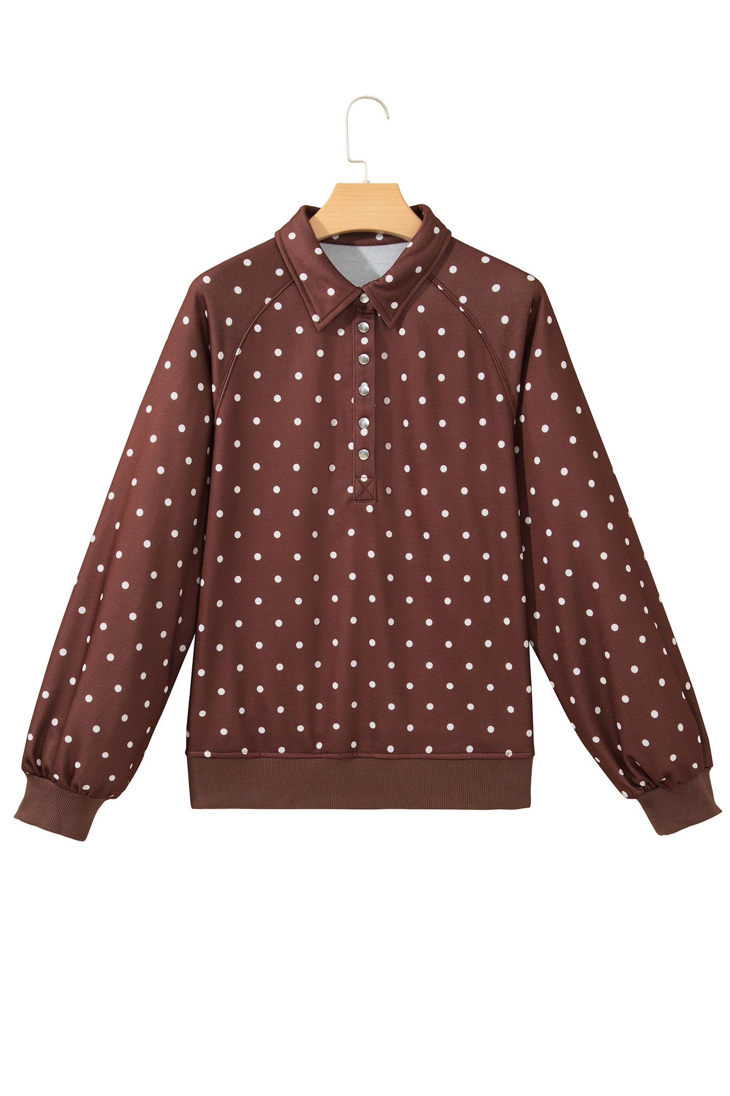 Pink Polka Dot Print Metal Button Collar Casual Pullover Sweatshirt-Tops/Sweatshirts & Hoodies-[Adult]-[Female]-2022 Online Blue Zone Planet