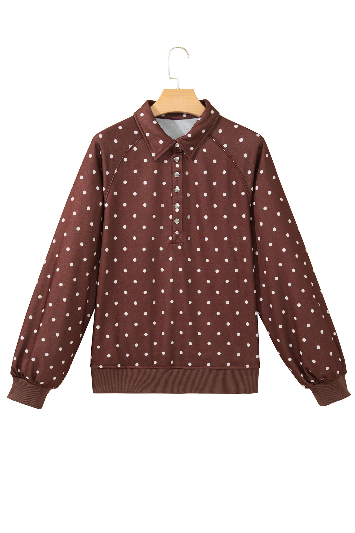Pink Polka Dot Print Metal Button Collar Casual Pullover Sweatshirt-Tops/Sweatshirts & Hoodies-[Adult]-[Female]-2022 Online Blue Zone Planet