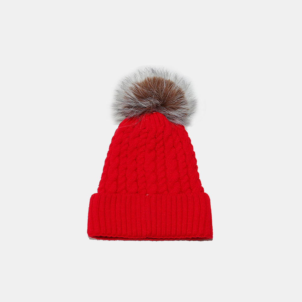 Blue Zone Planet | Cable Knit Winter Hat with Pompom-HATS-[Adult]-[Female]-Deep Red-One Size-2022 Online Blue Zone Planet