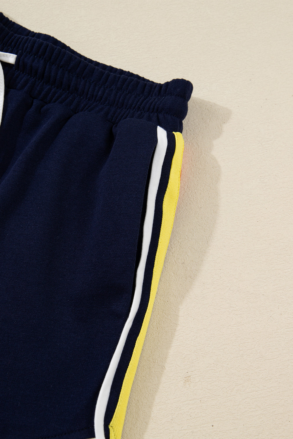 Bluing Colorful Striped Accent Varsity Long Sleeve Pullover and Shorts Matching Set-Two Piece Sets/Short Sets-[Adult]-[Female]-2022 Online Blue Zone Planet