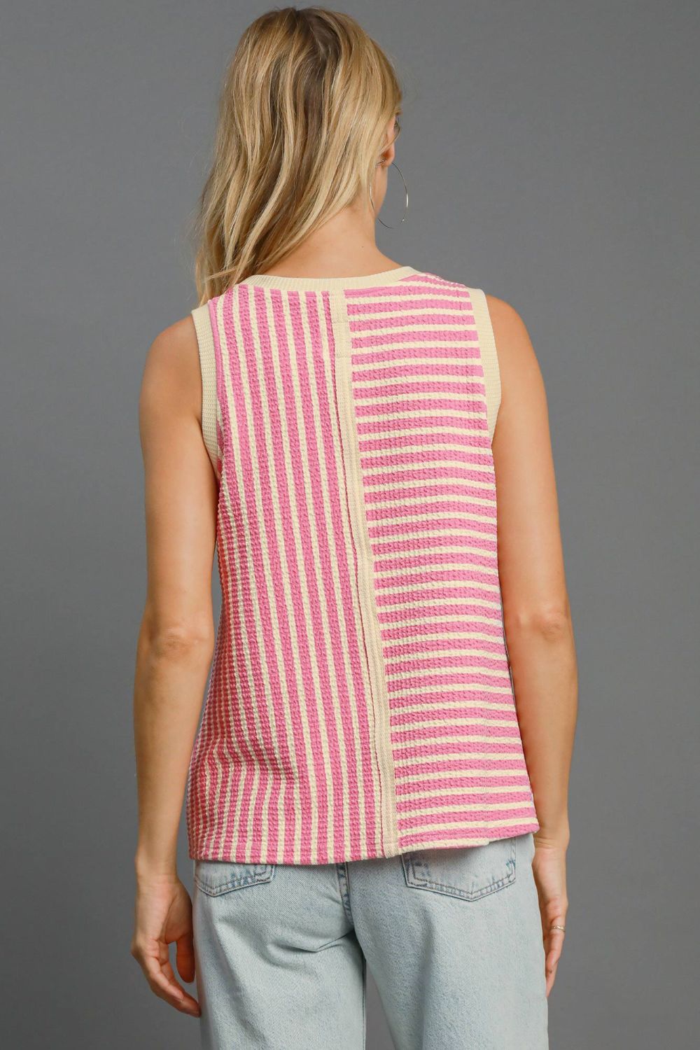 Umgee Round Neck Texture Striped Tank-TOPS / DRESSES-[Adult]-[Female]-2022 Online Blue Zone Planet