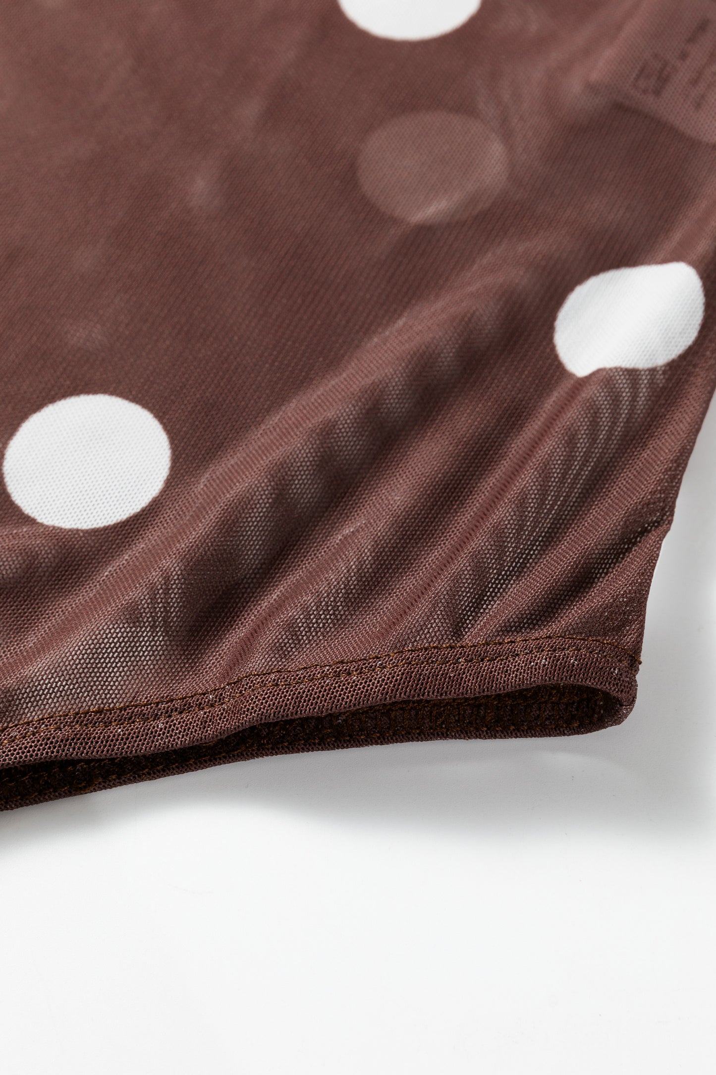 Brown Vintage Polka Dot Print Mesh Long Sleeve Bodysuit-Tops/Bodysuits-[Adult]-[Female]-2022 Online Blue Zone Planet