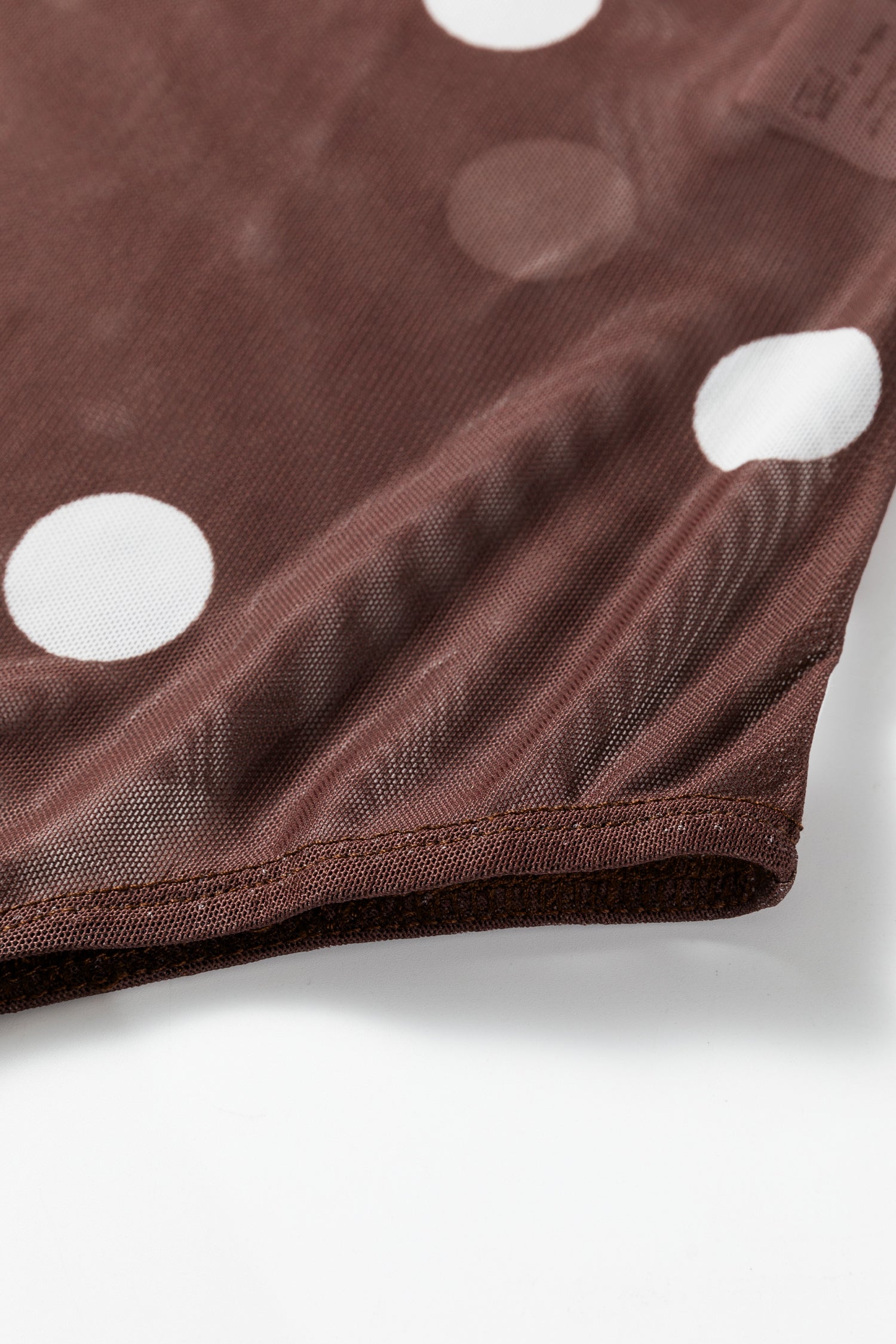 Brown Vintage Polka Dot Print Mesh Long Sleeve Bodysuit-Tops/Bodysuits-[Adult]-[Female]-2022 Online Blue Zone Planet